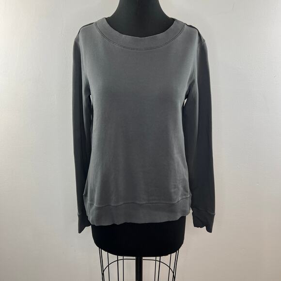 NANCY ROSE Gray Lightning Bolt Top Cotton Side Slit Crew Neck Performance Size 4 - Picture 2 of 10